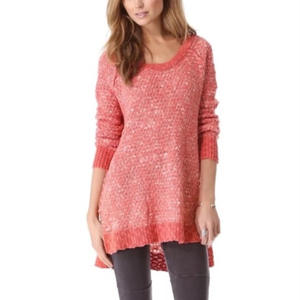 Free People Wool Blend Jeepster Honeycomb knit Pullover Sweater Red